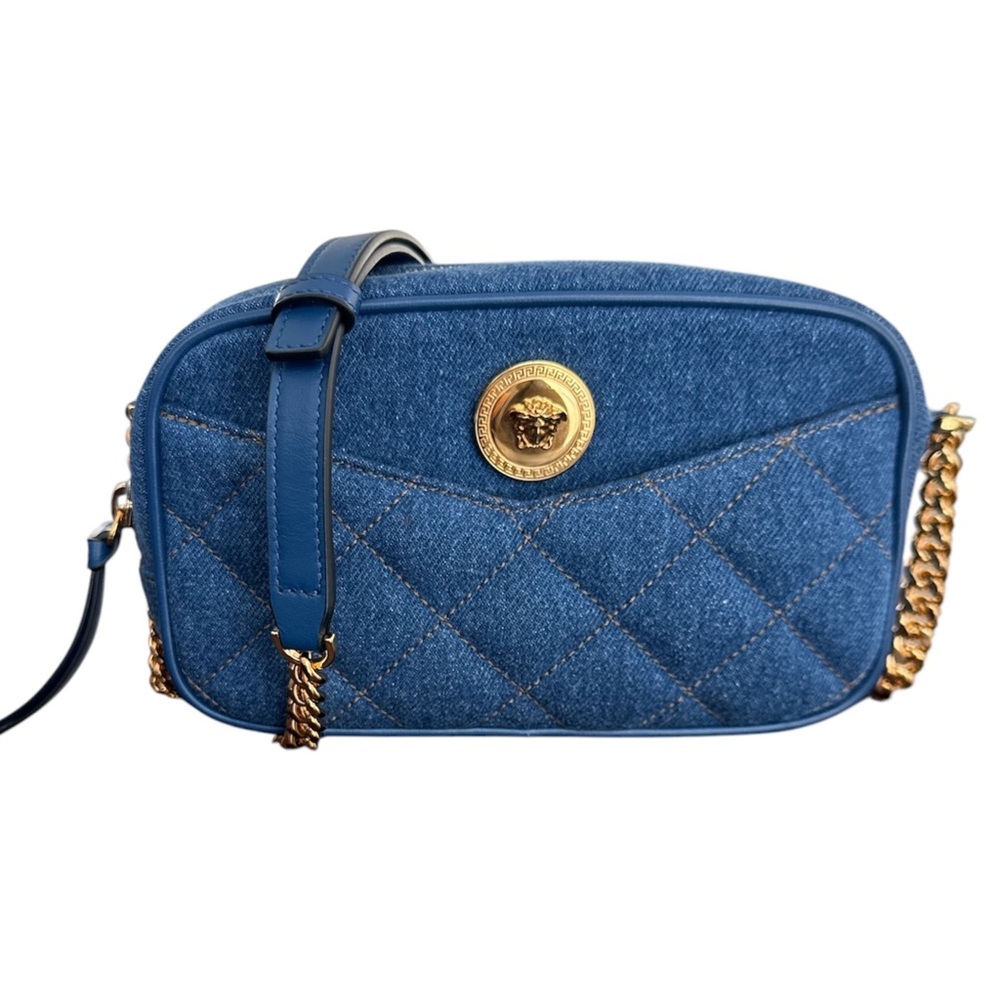 NWOT VERSACE Denim Quilted La Medusa Camera Bag